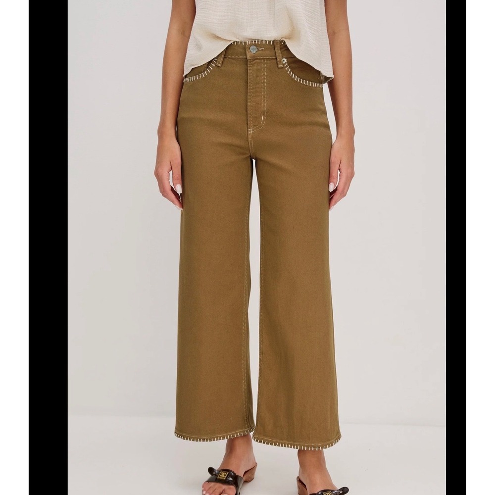 Rails Denim The Getty Crop High Rise Wide Leg Pants Culottes Stitch Size 30